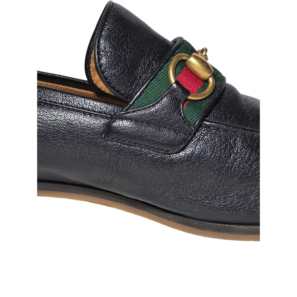 Gucci Jordaan Horsebit Loafers Black Leather Web Stripe 569473 Mens 7.5